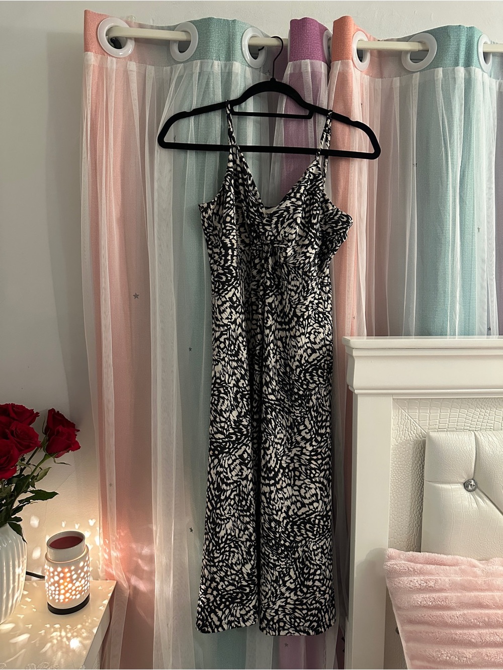 H&M Black and White Printed Spaghetti-Strap Jumpsuit